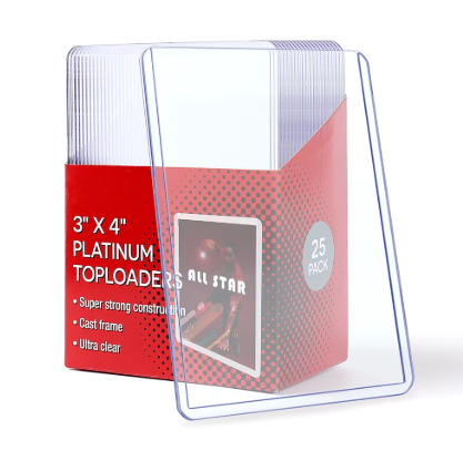 Packaging of 3x4 Platinum Toploaders with a visible brand logo on a white background