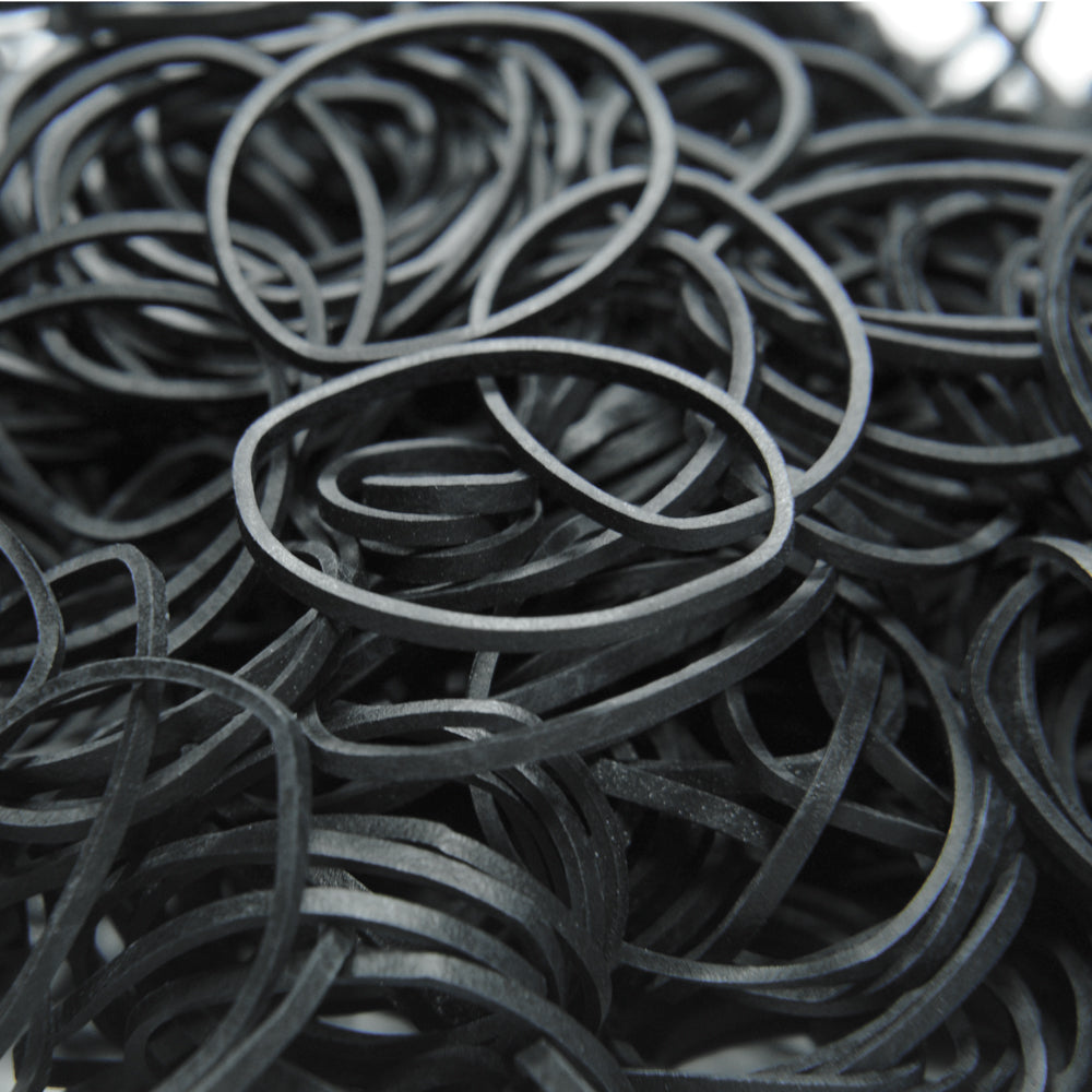  Premium Black Rubber Bands, made in the USA for long-lasting strength and flexibility. 