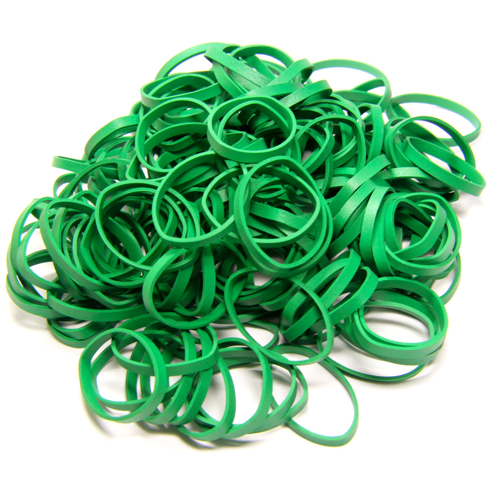  Premium Green Rubber Bands, made in the USA for long-lasting strength and flexibility. 