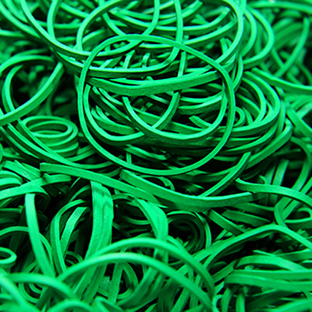  Premium Green Rubber Bands, made in the USA for long-lasting strength and flexibility. 