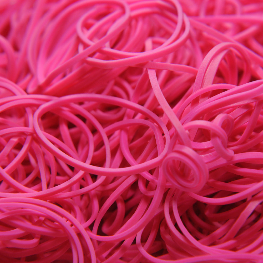  Premium Pink Rubber Bands, made in the USA for long-lasting strength and flexibility. 
